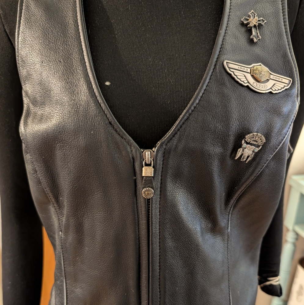 Harley-Davidson Women's Black Leather Vest with Wing Emblem